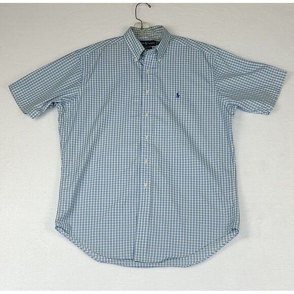 Ralph Lauren Shirt Men Medium Blue Yellow Plaid Short Sleeve Button Down Pony - Picture 1 of 8